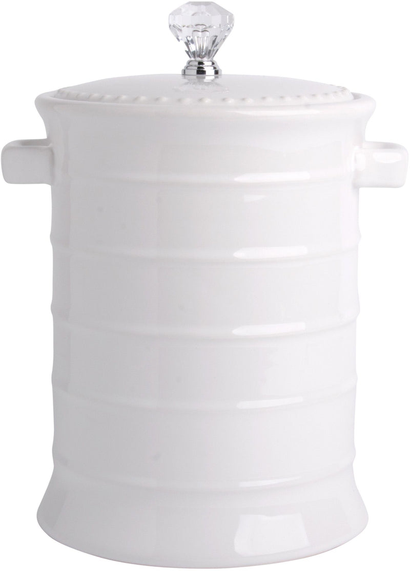 86 OZ WHITE CANISTER WITH CRYSTAL KNOB