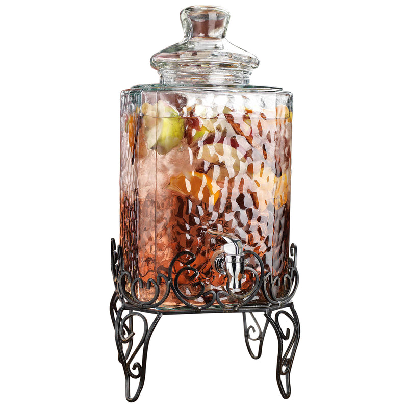 2 Gallon Stacking Beverage Dispenser with Lid - Hammered Glass