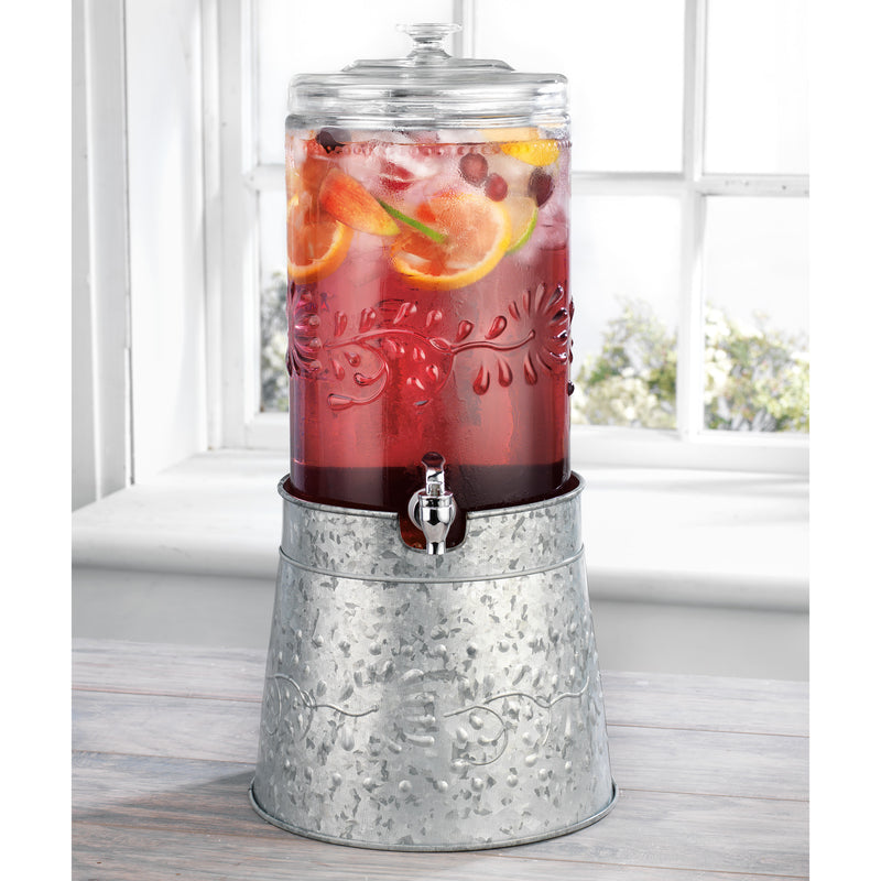 DOUBLE 1 GALLON HAMMERED BEVERAGE DISPENSER ON STAND