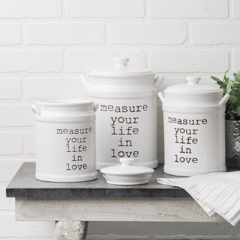 67 OZ 2-HANDLE CANISTER 'MEASURE YOUR LIFE IN LOVE'