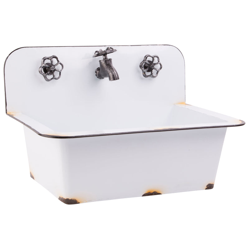 10"H ANTIQUED WHITE DOUBLE SINK PLANTER