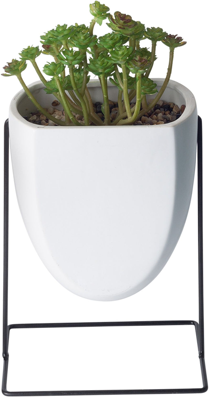9"H WHITE PLANTER SUCCULENT ON METAL STAND