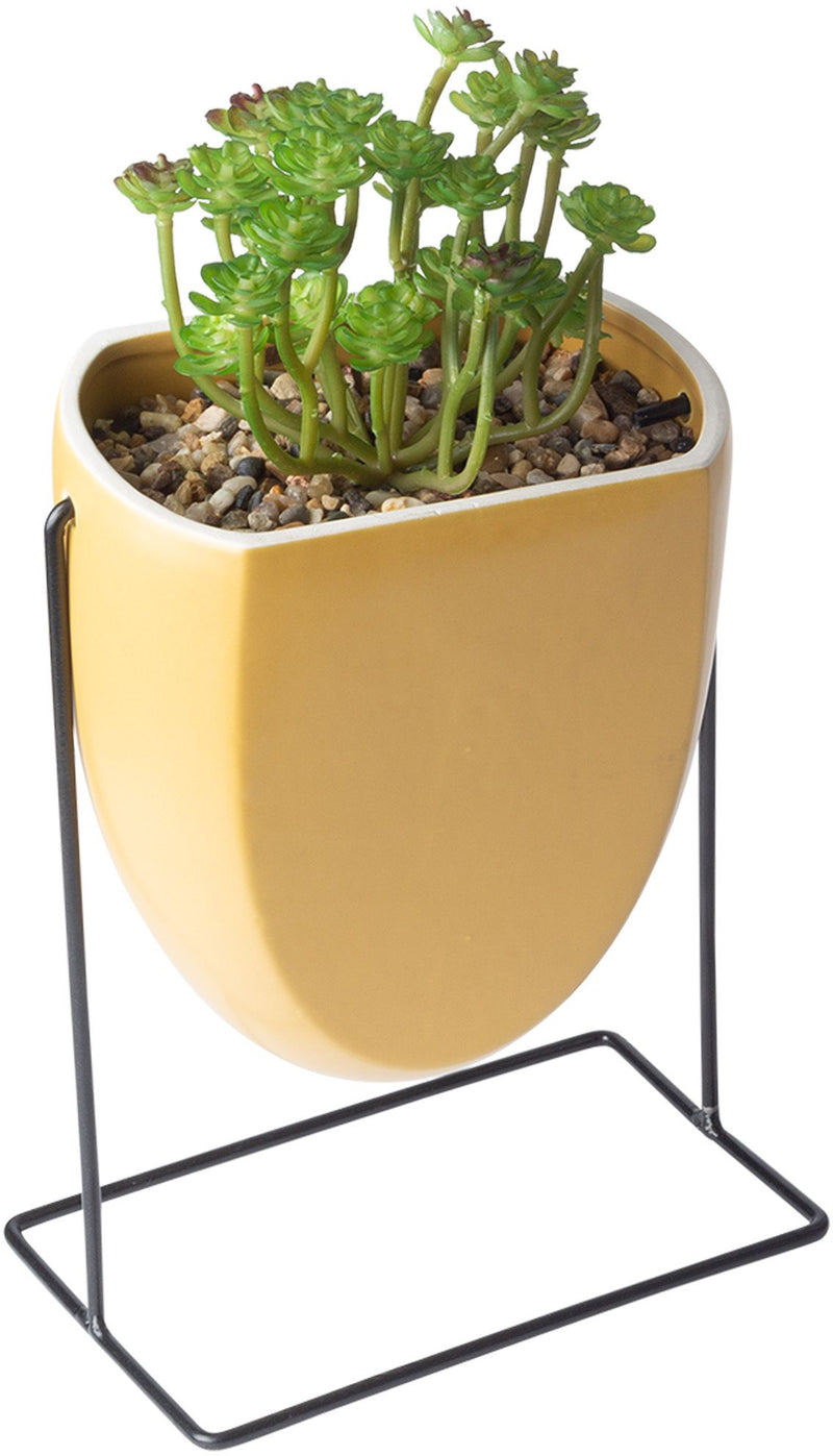 9"H MARIGOLD PLANTER SUCCULENT ON METAL STAND