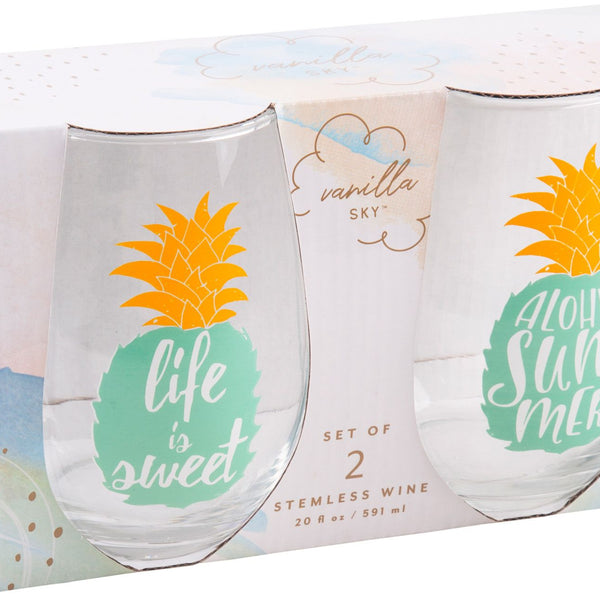 Pineapple Stemless Wine Glass - Cute Tropical Themed Decor and