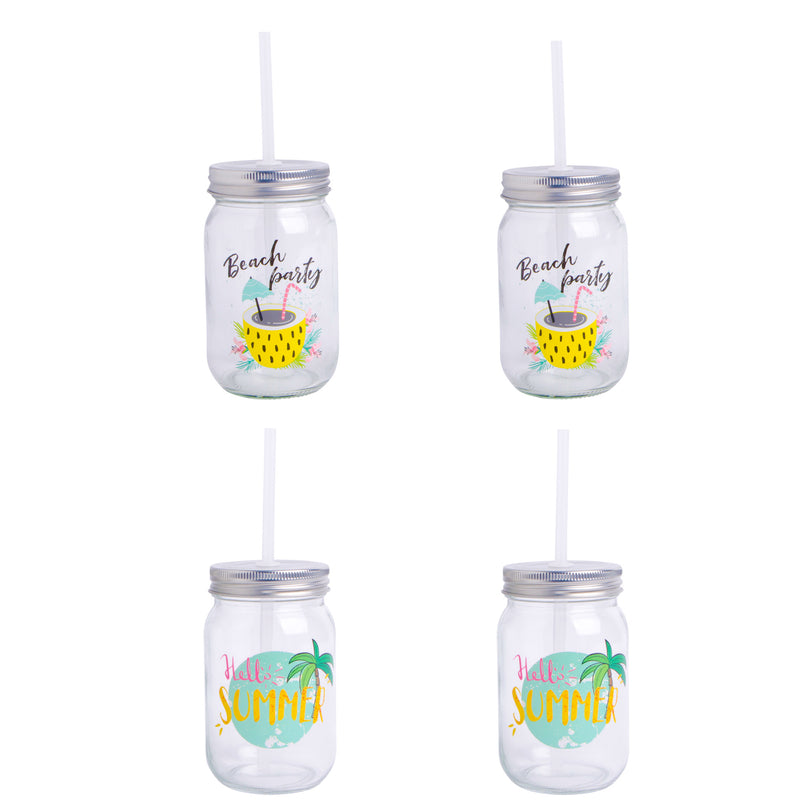 CABANA S/4 SUMMER/SWEET 15OZ MASON JARS W/STRAWS