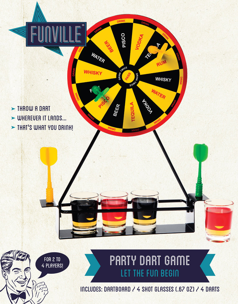 FUNVILLE DART GAME WITH 4 -.5 OZ SHOT GLASSES