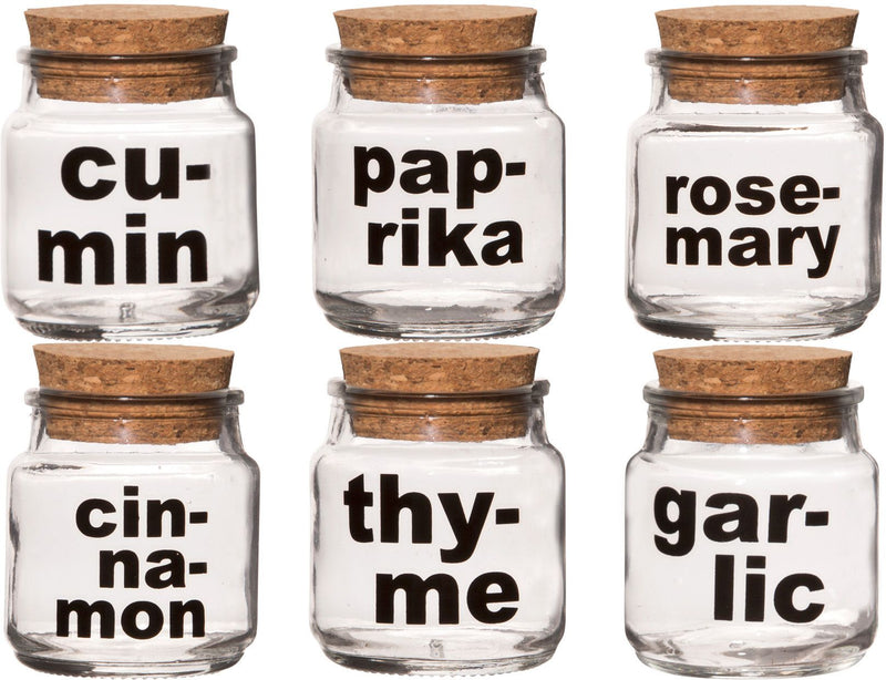 SET OF 6 SPICE JARS WITH CORK LID 3OZ EACH