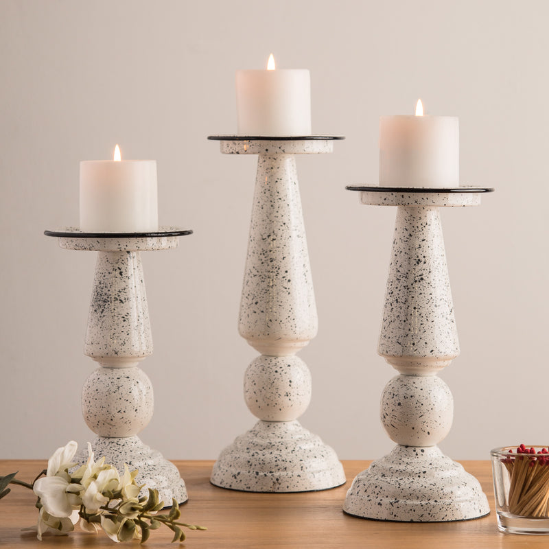 10"H SPECKLED WHITE CANDLE HOLDER
