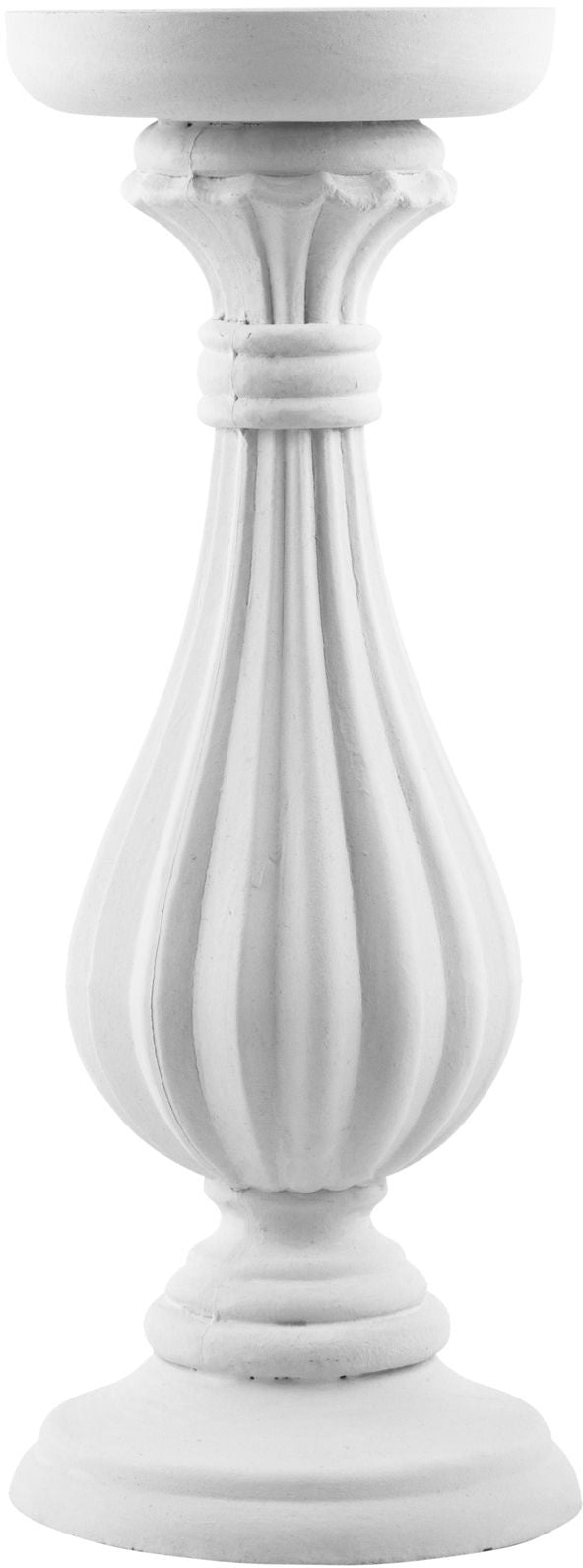 8"H WHITE RIBBED WOOD CANDLESTICK