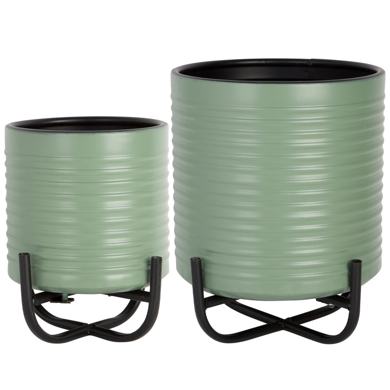 10"H LARGE GREEN RIBBED PLANTER SOLD AS S/2