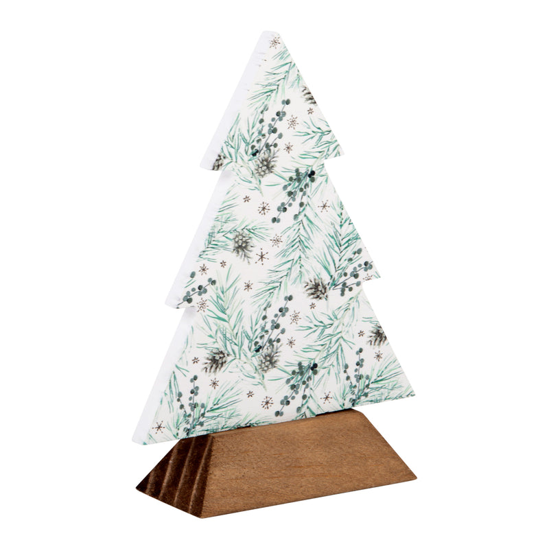 10"H WHITE AND GREEN XMAS TREE WITH STAND