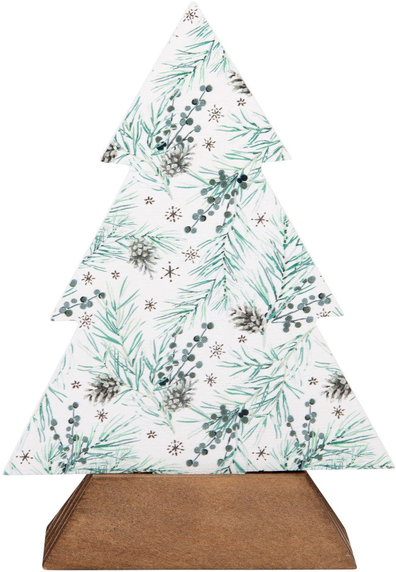 10"H WHITE AND GREEN XMAS TREE WITH STAND