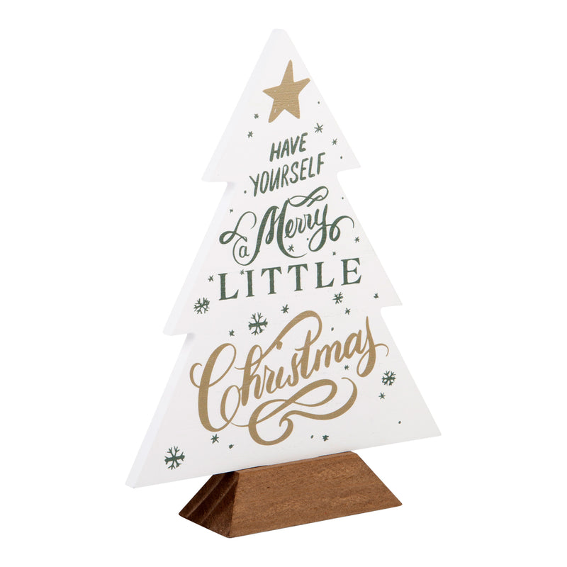 12"H WHITE AND GREEN XMAS TREE WITH STAND
