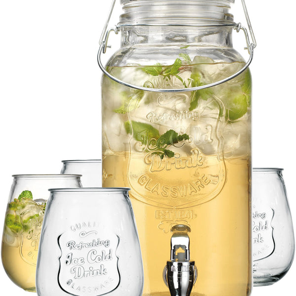 Mason Jar 5-Piece Beverage Dispenser Drinkware Set