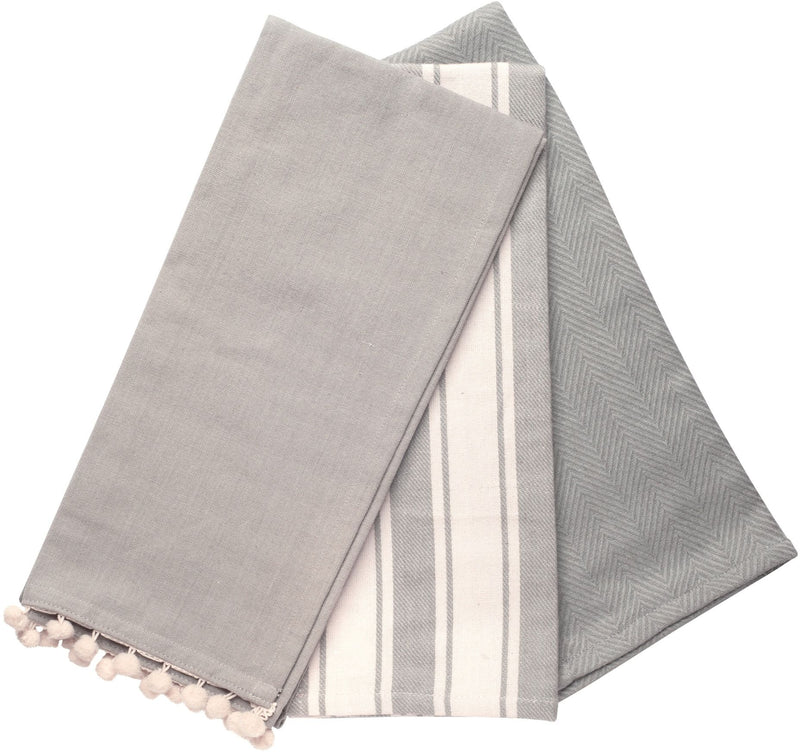 EVERYDAY KITCHEN TOWEL 3 PK STRIPE MIX "GREY FLANNEL COMBO"