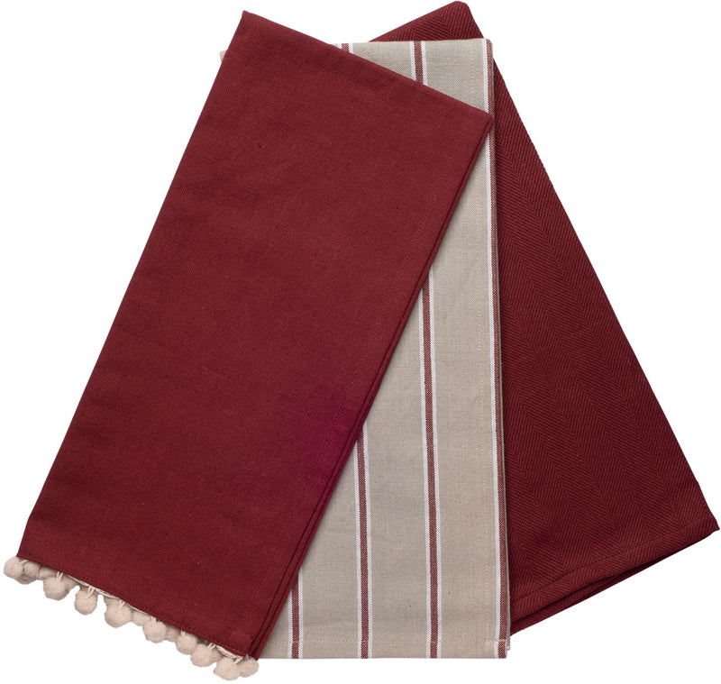 EVERYDAY KITCHEN TOWEL 3 PK STRIPE MIX "POMPEIAN RED COMBO"