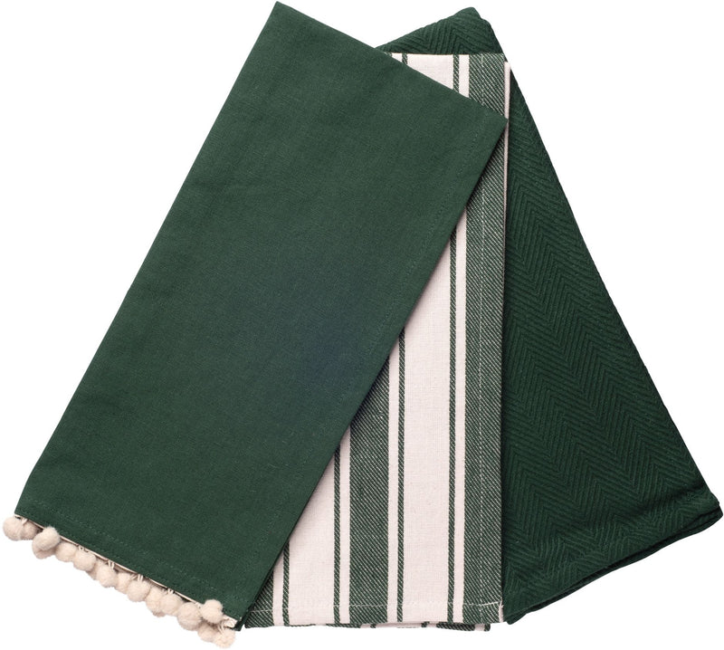EVERYDAY KITCHEN TOWEL 3 PK STRIPE MIX "MOUNTAIN GREEN COMBO