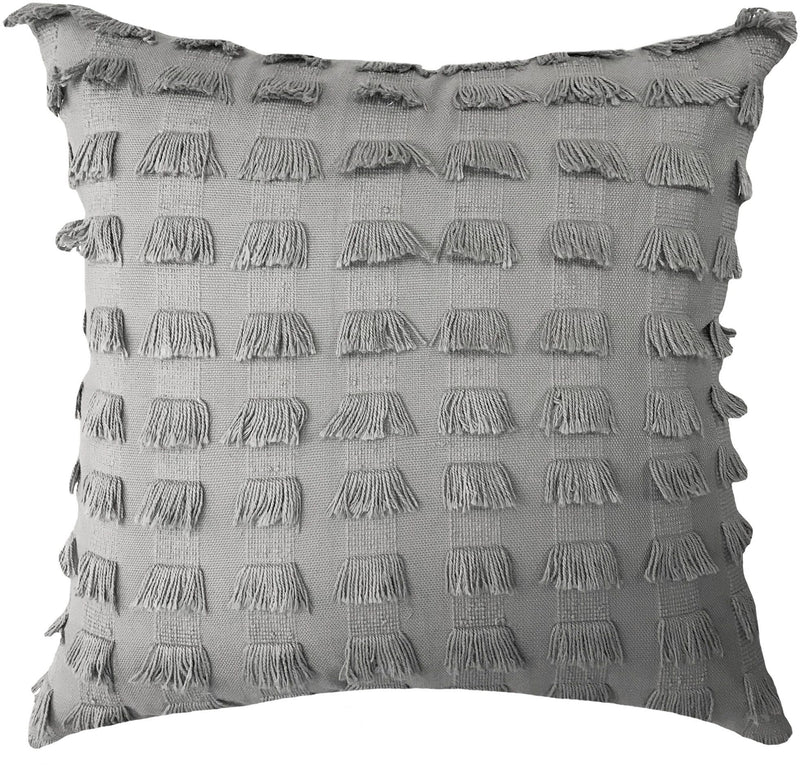 EVERYDAY 20"L GREY WOVEN FRINGE TEXTURE PILLOW