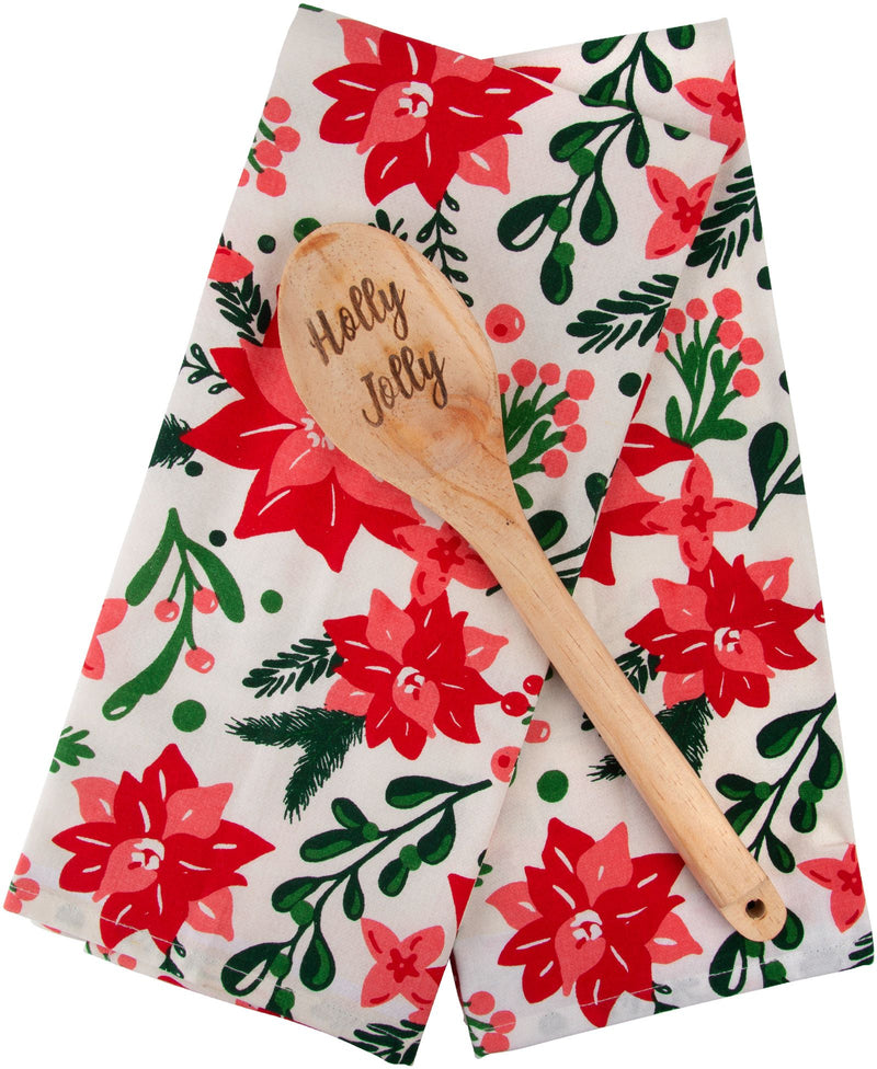 HOLIDAY 3 PIECE KITCHEN TOWEL AND SPOON "POINSETTIAS"