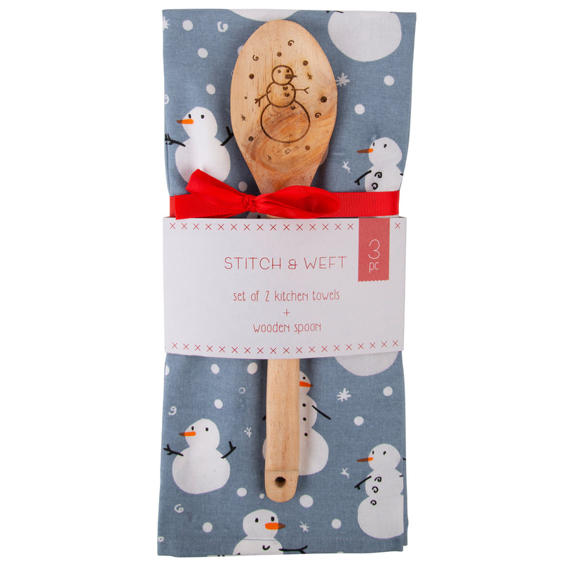 HOLIDAY 3 PIECE KITCHEN TOWELS AND SPOON "SNOWMEN"