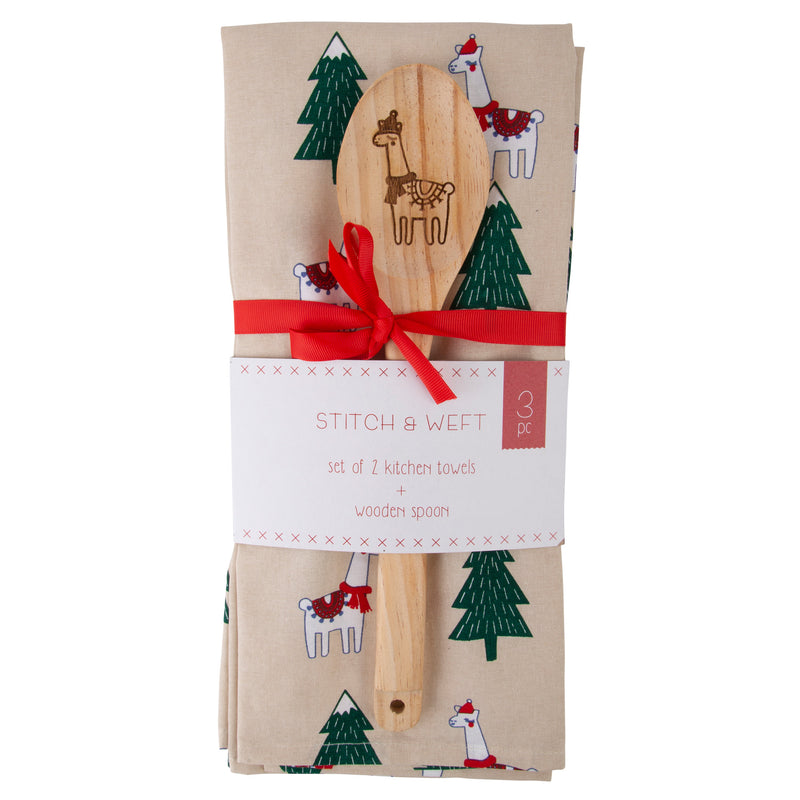 HOLIDAY 3 PIECE KITCHEN TOWELS AND SPOON