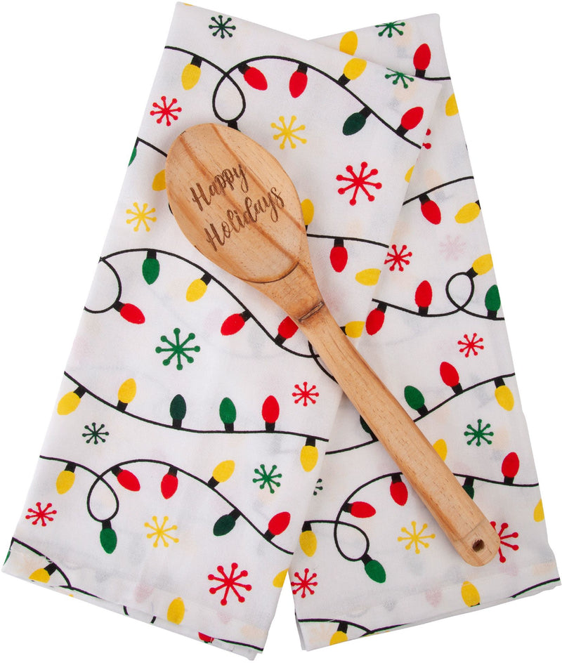 HOLIDAY 3 PIECE KITCHEN TOWELS AND SPOON "LIGHTS"
