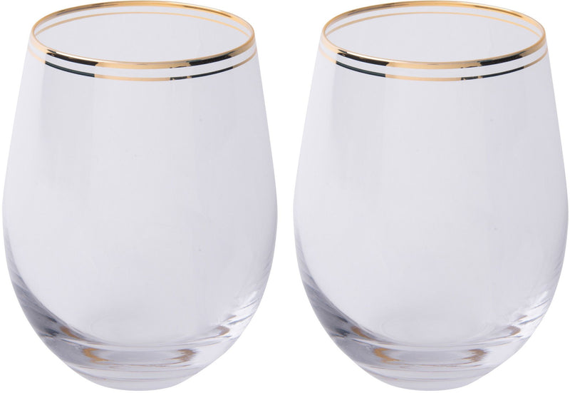 SET OF 2 GOLD RIMMED 19OZ STEMLESS