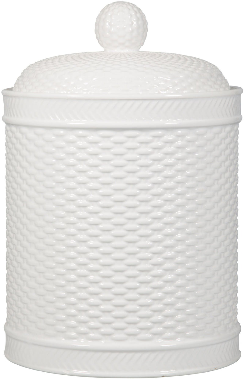 114 OZ WHITE ROUND BASKET WEAVE EMBOSSED CANISTER