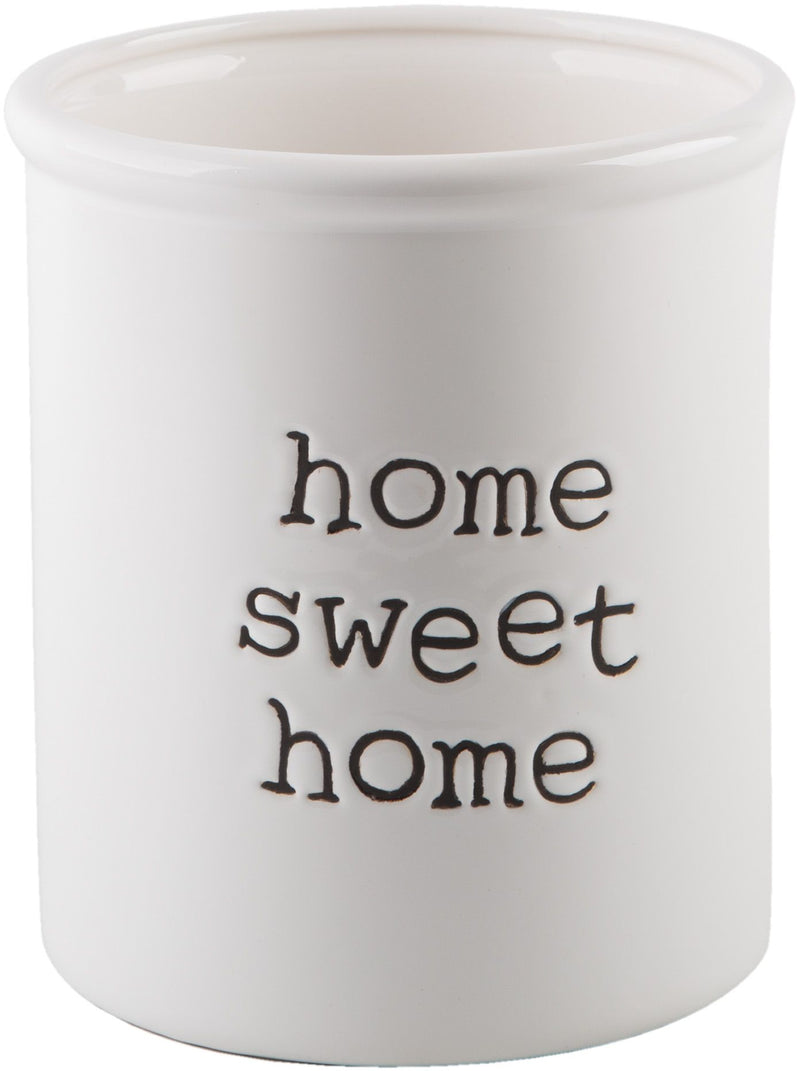 6"D WHITE "HOME SWEET HOME" SENTIMENT UTENSIL CROCK