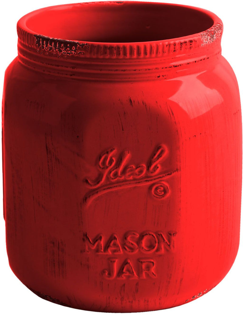 6"H VINTAGE MASON JAR COLLECTION ANTIQUE RED UTENSIL CROCK