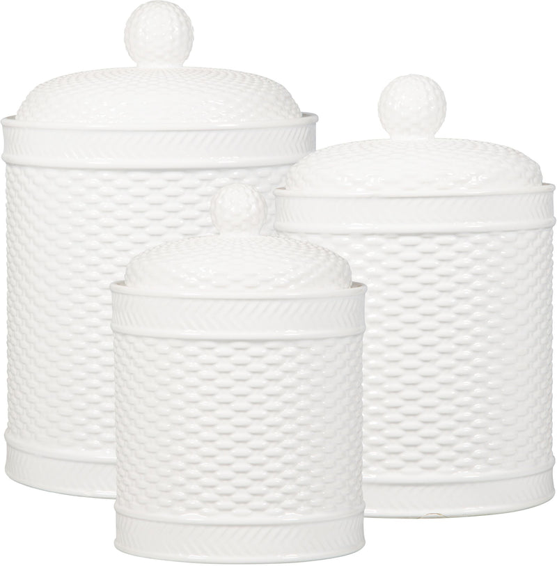 S/3 WHITE BASKET WEAVE CANISTERS BB
