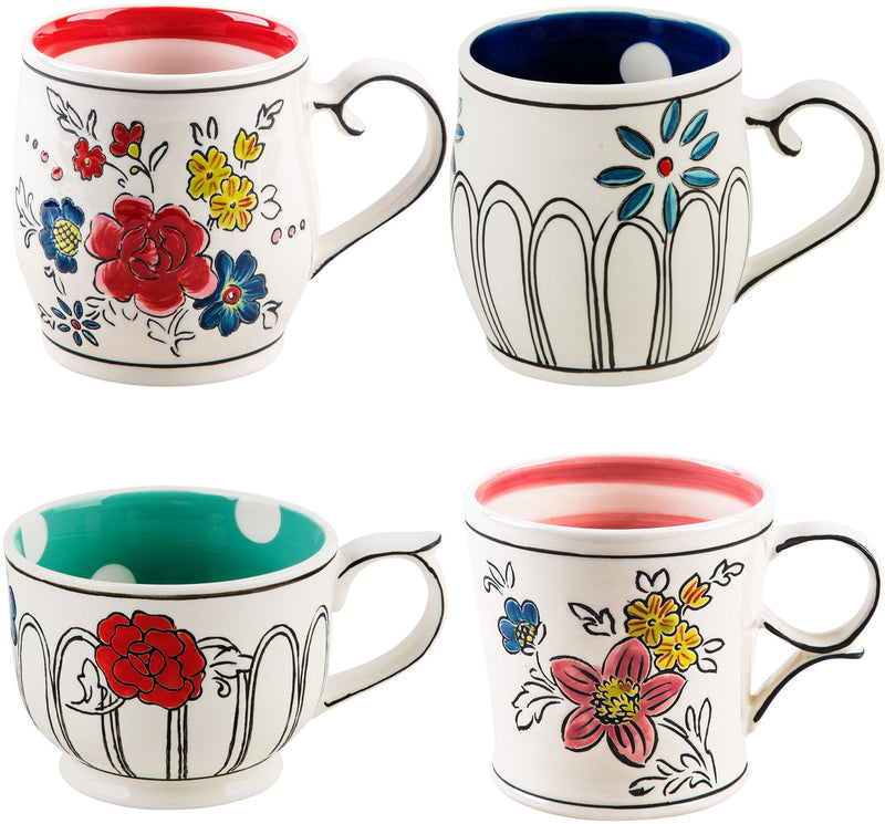 FOUR ASSORTED FLORAL MUG PINK/WHITE