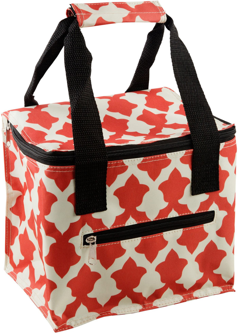CORAL/CREAM CHANDELIER PATTERN SQ. 6-PK INSULATED LUNCH TOTE