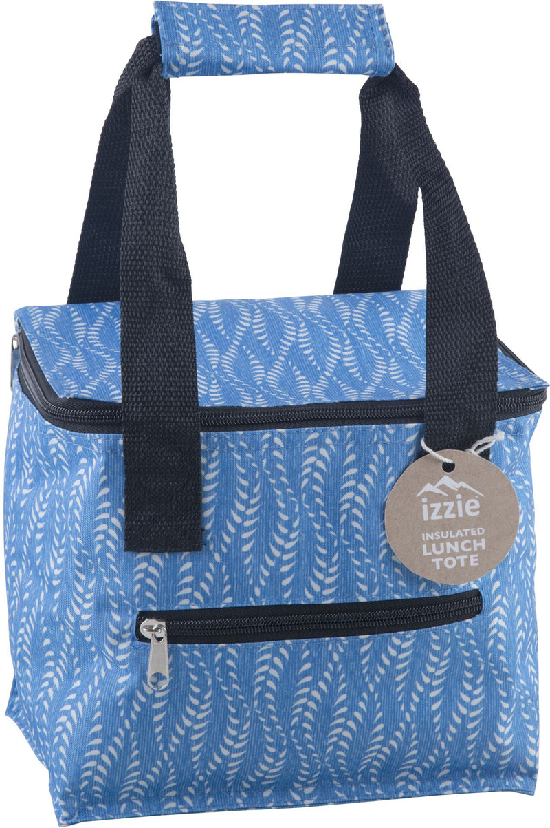 WHITE LEAF VINES ON TURQUOISE SQ.6-PK INSULATED LUNCH TOTE