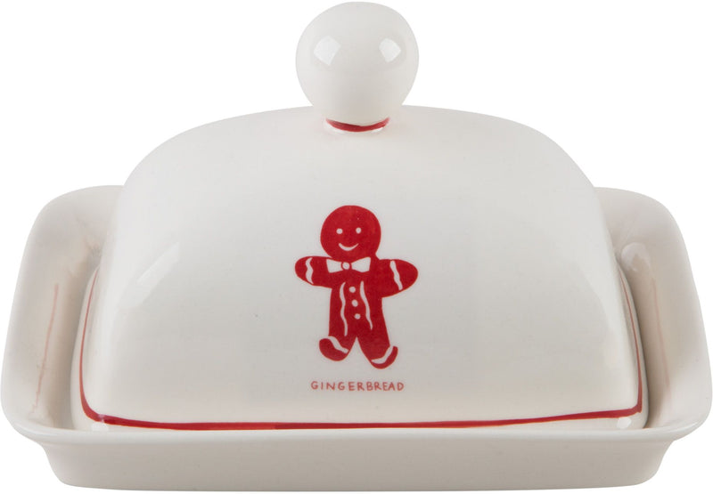 7"L MOLLY HATCH GINGERBREAD DESIGN COVERED BUTTER DISH