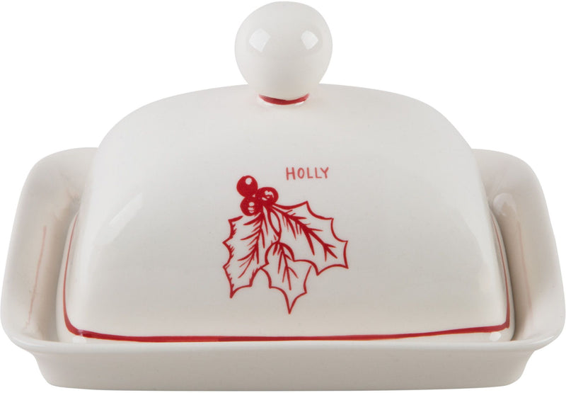 7"L MOLLY HATCH HOLLY DESIGN COVERED BUTTER DISH