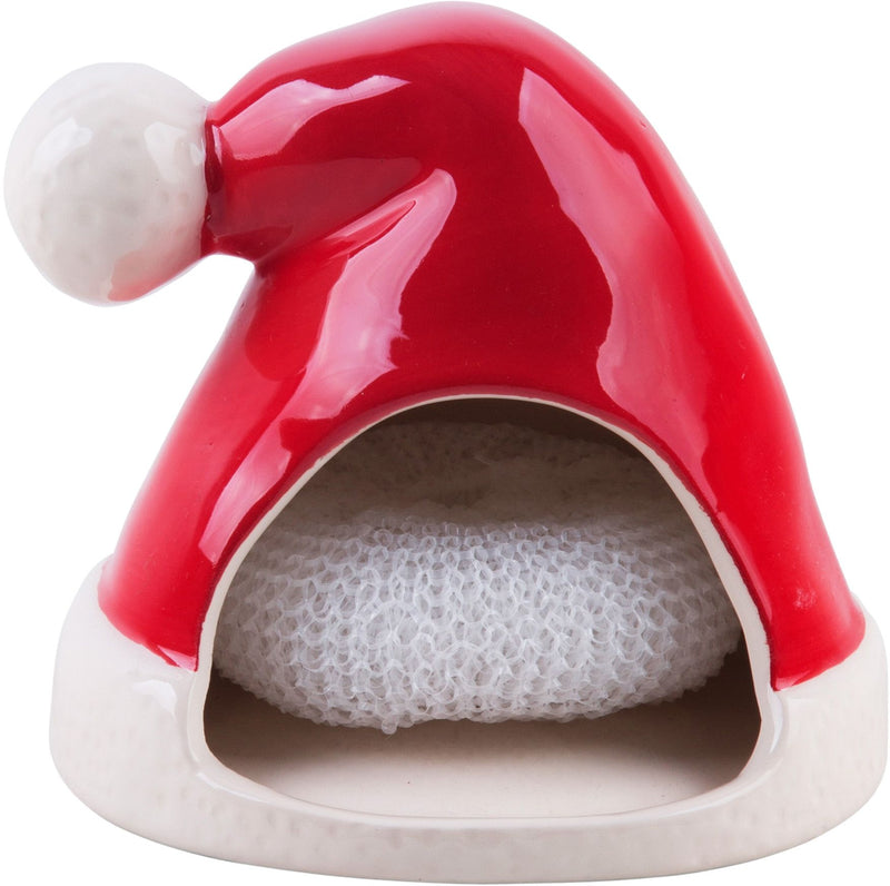 4.5"H RED SANTA HAT SCRUBBY HOLDER W/WHITE SCRUBBY INCLUDED