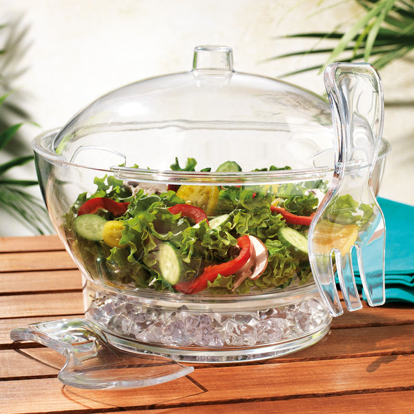 Salad Serve Bowl Iced Up Clip-on Dome Lid Chilled Fresh Fruit Vegetable  Picnic