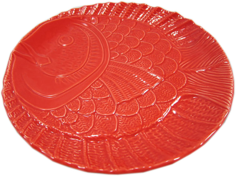 VINTAGE EMBOSSED FISH RED 8" ROUND PLATE