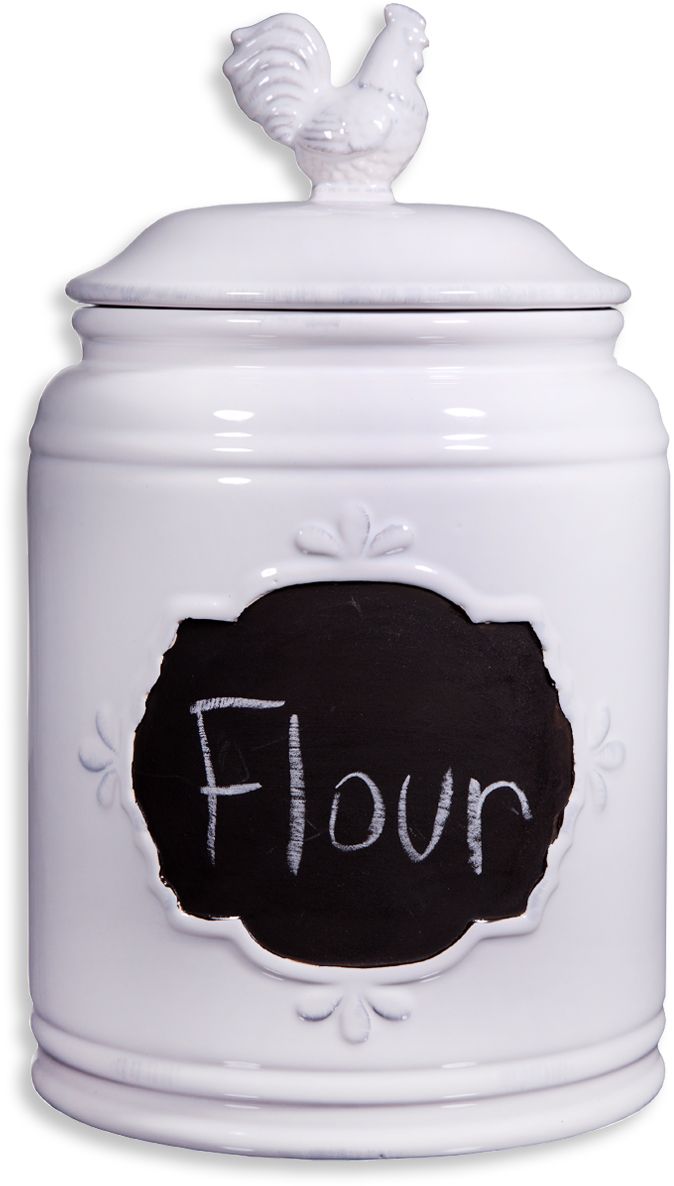 62 OZ SMALL CANISTER ROOSTER WHITE WITH FINIAL ON LID