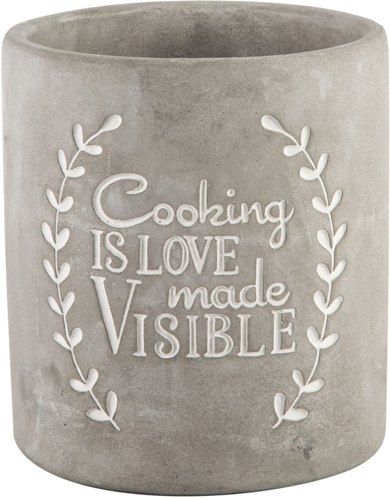 6"D 'COOKING IS LOVE MADE VISIBLE'WITH LEAVES UTENSIL CROCK