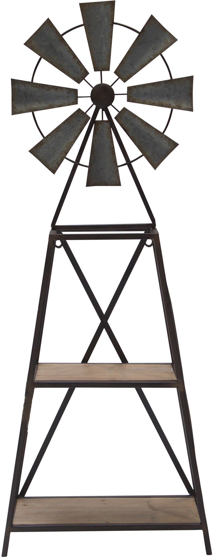 37"H METAL WINDMILL WITH TWO SHELVES