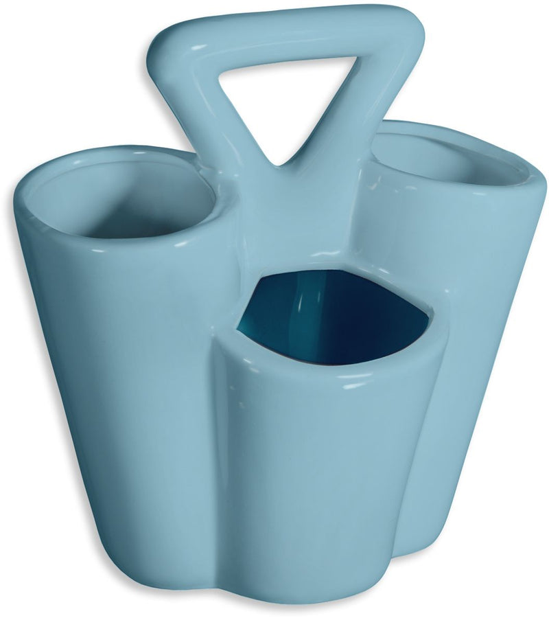 CERAMIC 4-SECTION CADDY AQUA WITH HANDLE