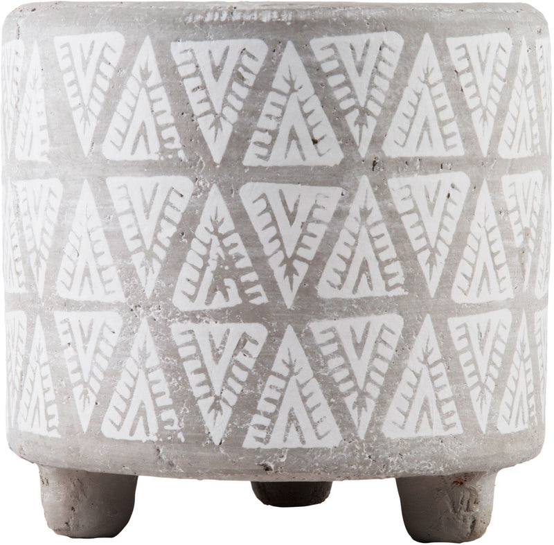 5.5"H GREY AZTEC FOOTED PLANTER