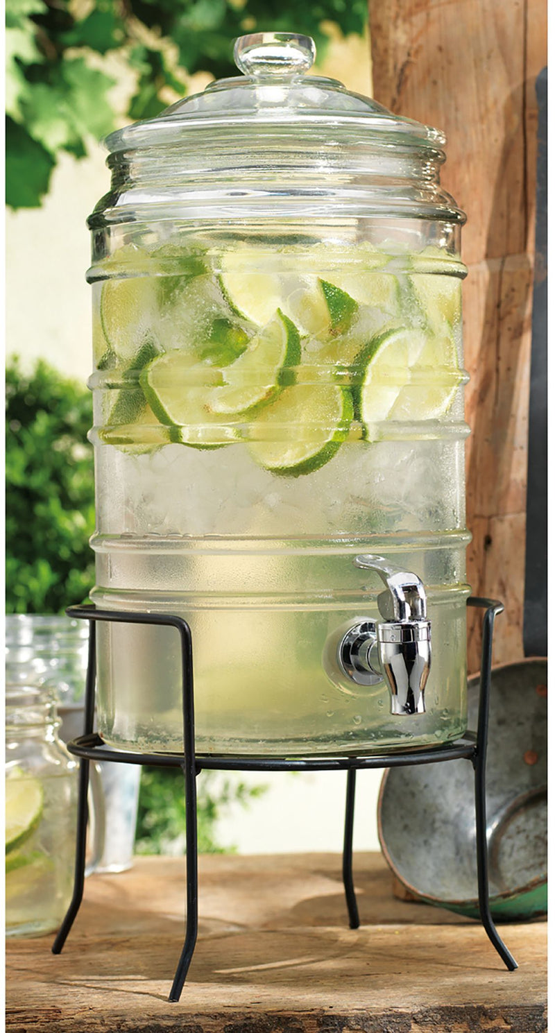 1.5 GAL CLEAR RIBBED BEVERAGE DISPENSER WITH METAL STAND