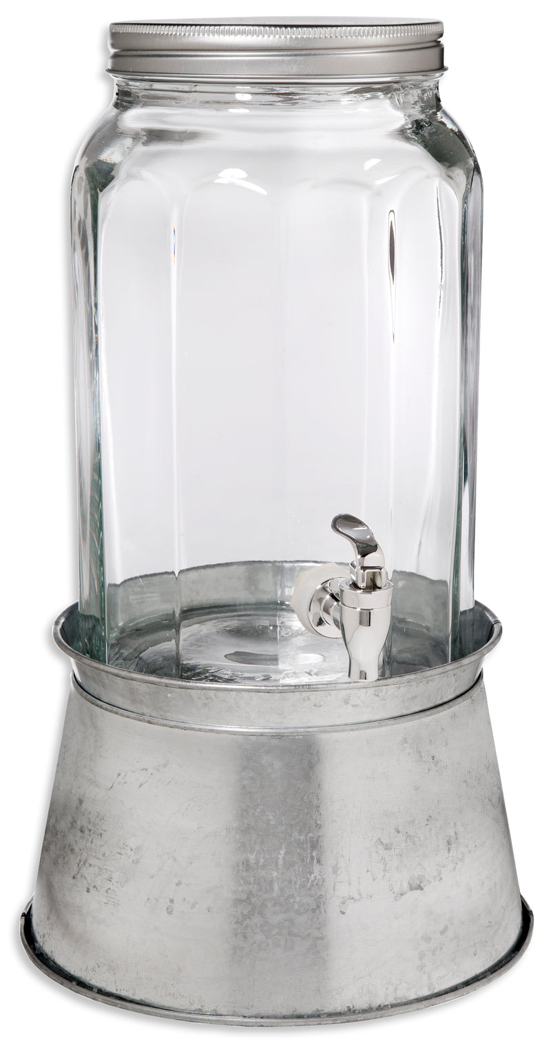 COUNTRY CHIC PANELED 1.5 GALLON DISPENSER ON GALVANIZED BASE