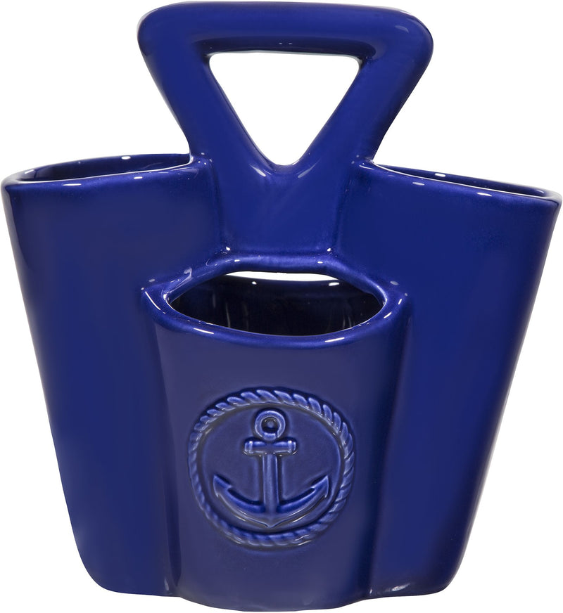 7.5"H INDIGO 4-SECTION ANCHOR UTENSIL CADDY WITH HANDLE