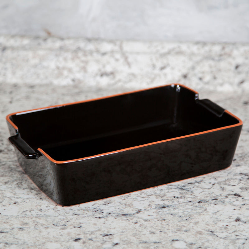 2 QT ESPINHO BLACK RECTANGLE BAKER WITH HANDLES