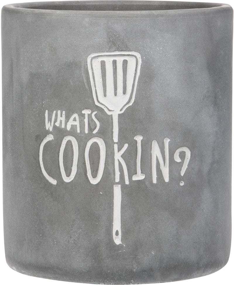 6"D ROUND "WHAT'S COOKING" UTENSIL CROCK