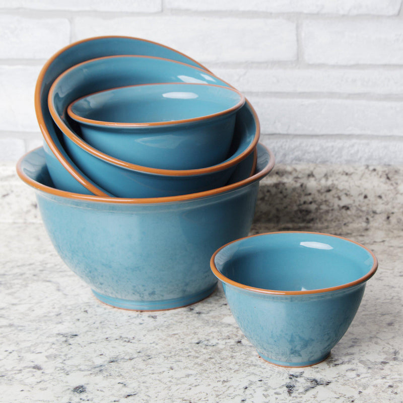 SET OF 5 TERRACOTTA AQUA MIXING BOWLS-mysimpleabode